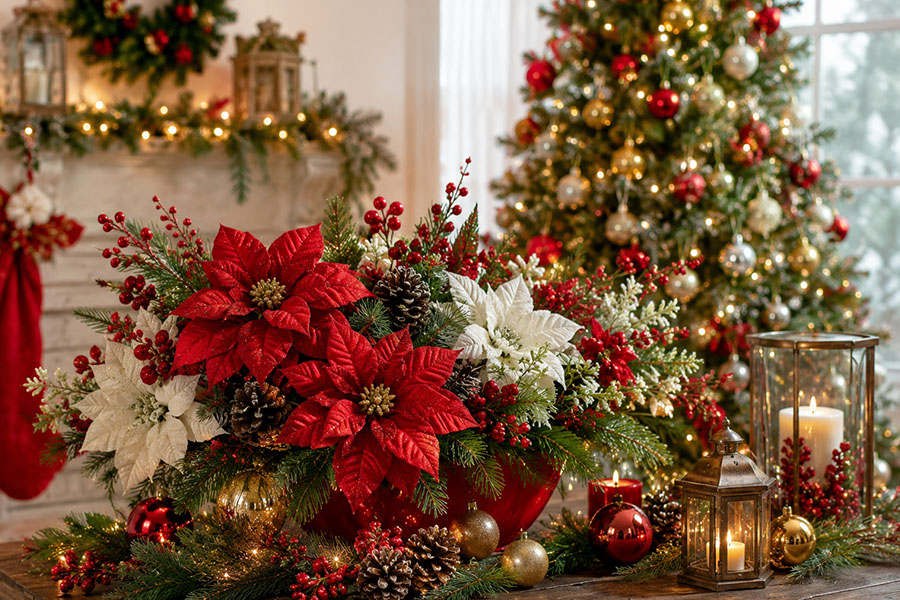 Artificial Christmas flowers for celebrations