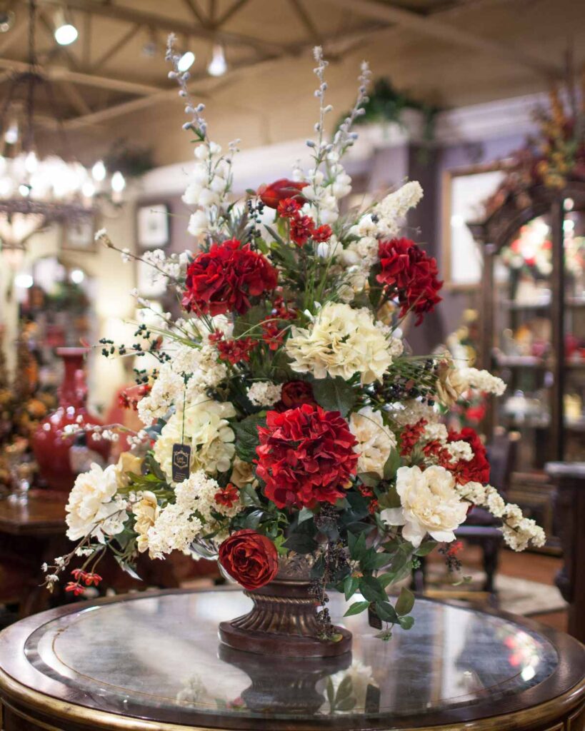 Secured silk flower arrangements