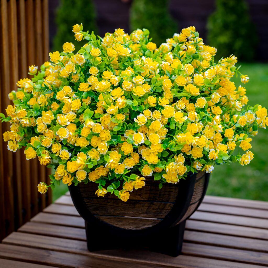close-up of outdoor silk flowers under sunlight