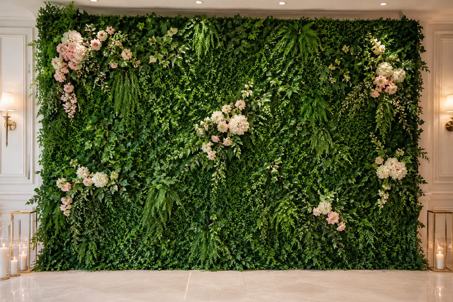 Faux greenery wall designed to look stunning in photos