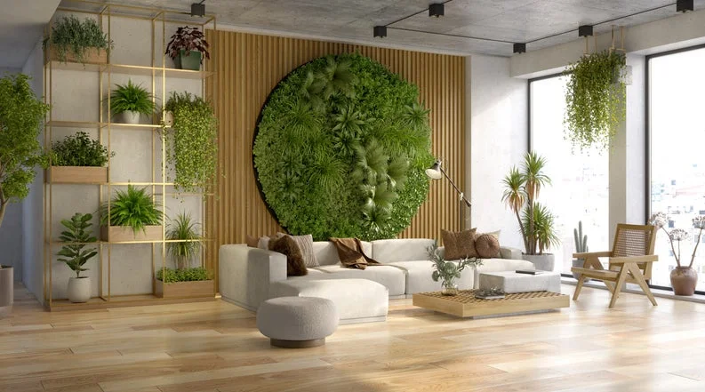 faux greenery wall interior style