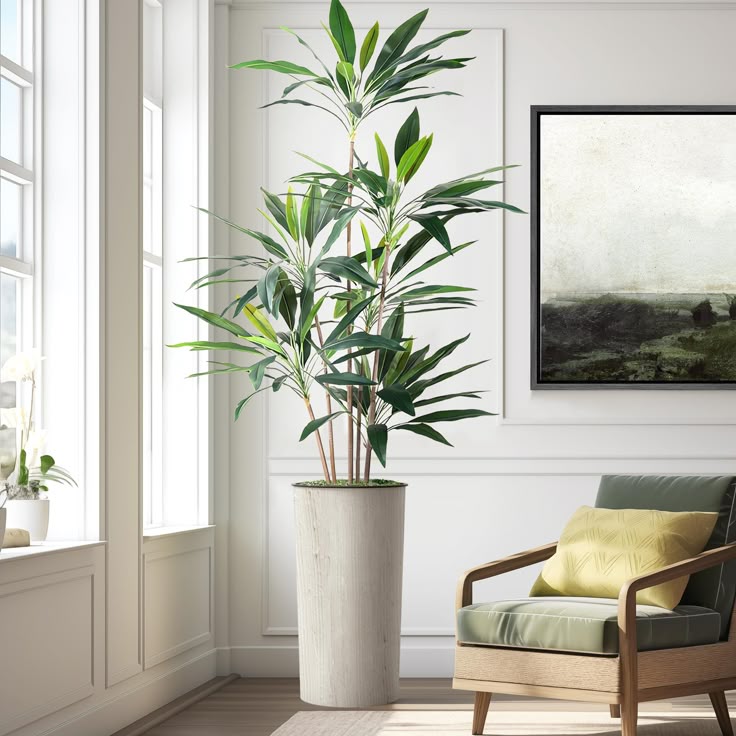 large faux greenery for interiors beside modern furniture