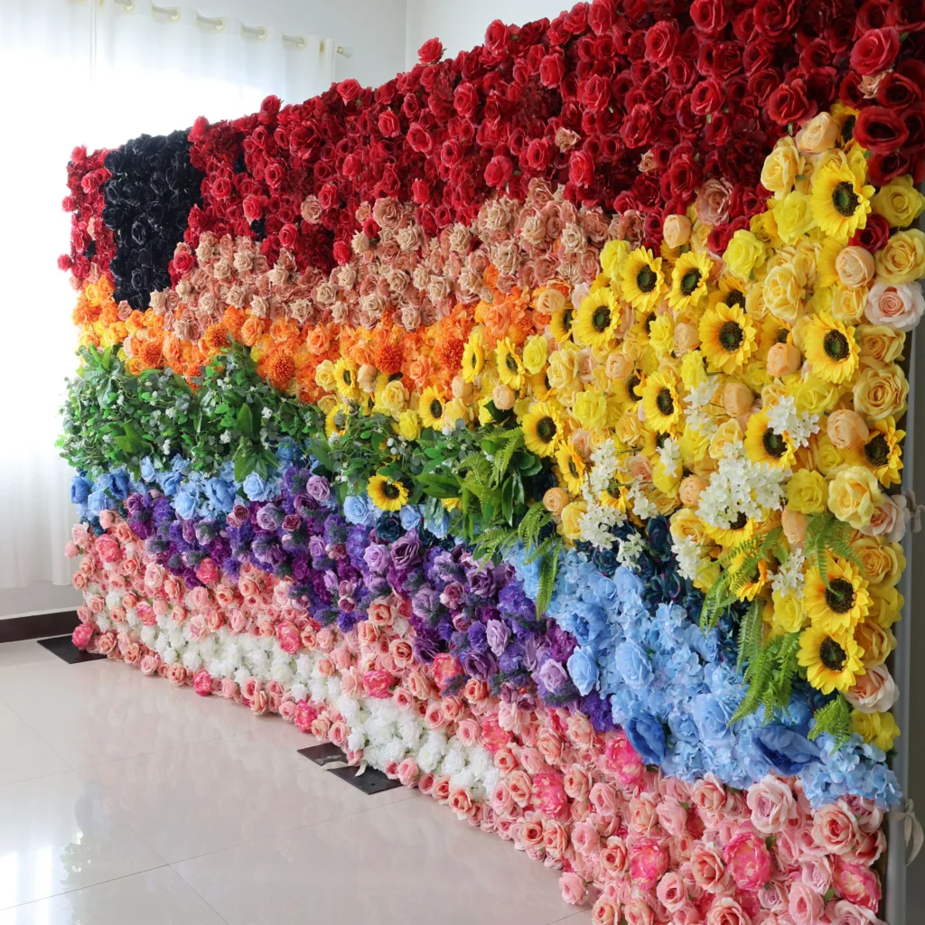 multicolor faux floral wall with color zones