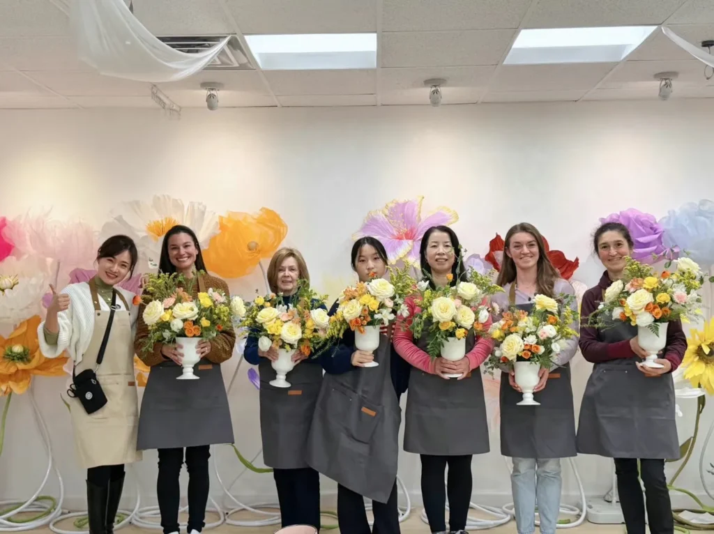 workshop participants learning artificial flower DIY