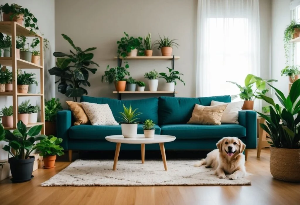 pet-friendly fake house plants in modern living room