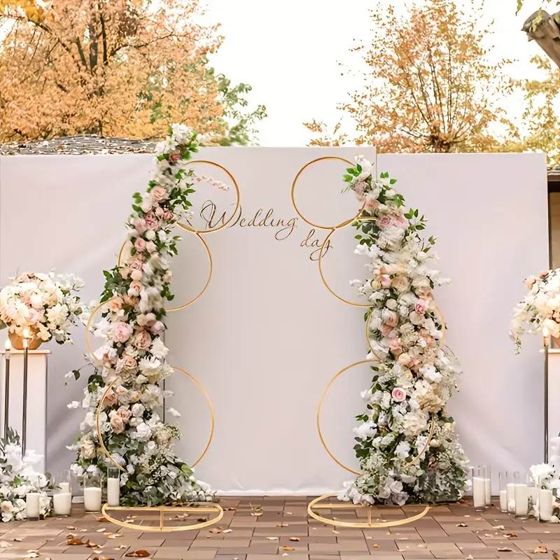 wedding arch artificial flowers setup with iron frame