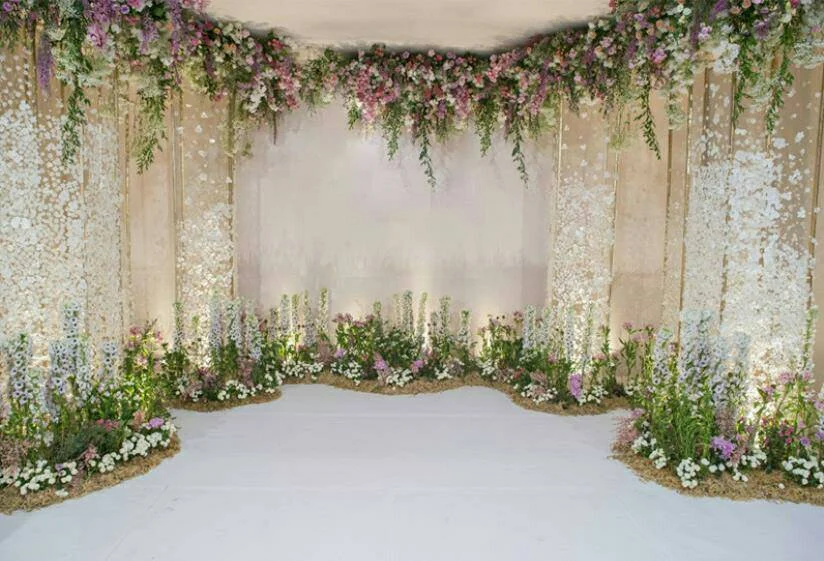 wedding venue with artificial flower backdrop wall