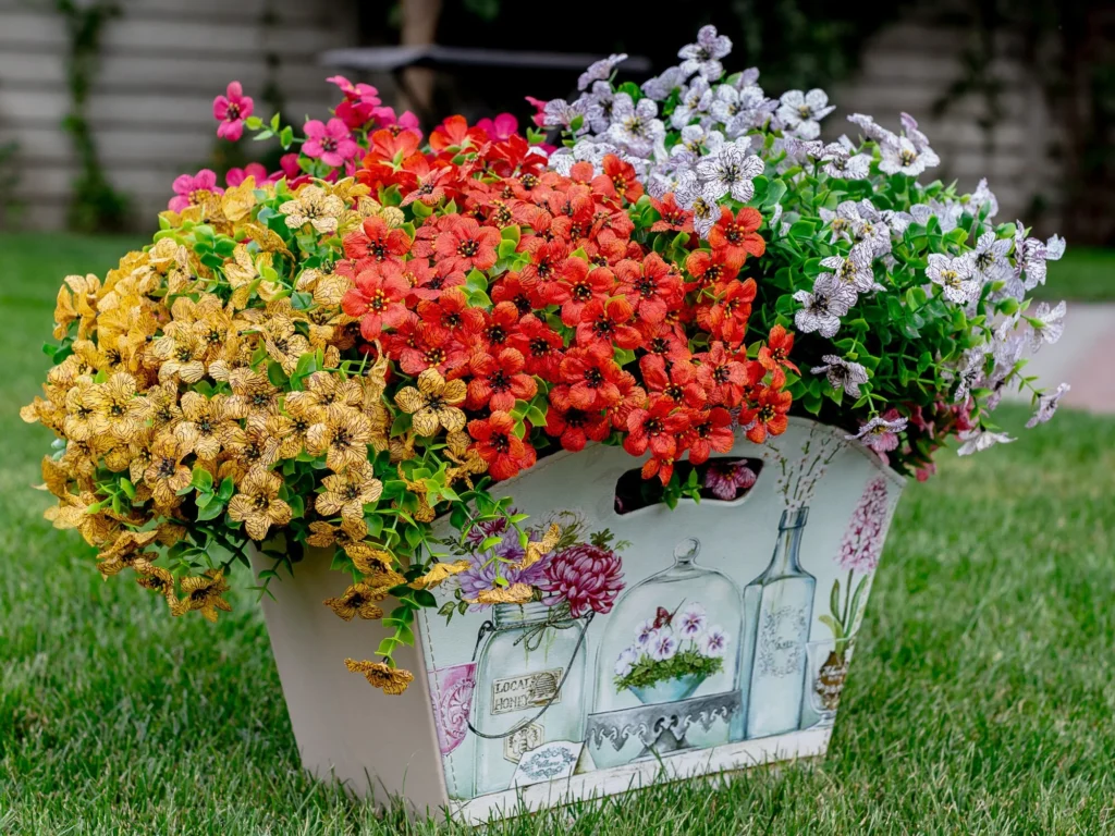 UV-protected artificial flowers outside