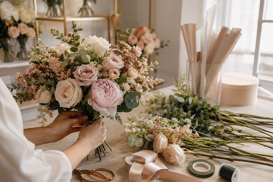 Silk flower bouquet made with DIY styling tips for B2B decor