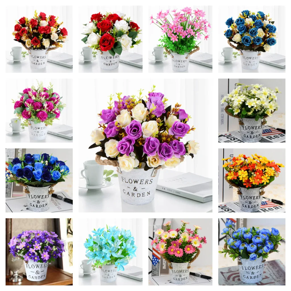 Top artificial flower wholesale suppliers showcasing floral arrangements and packaging details