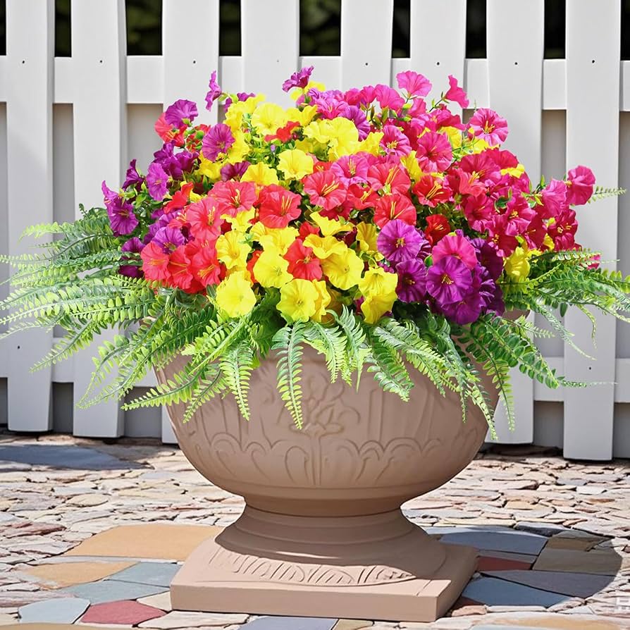 UV-stabilized artificial flowers in window display