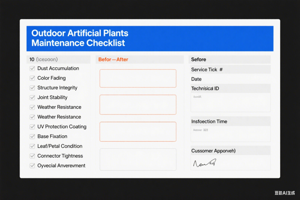 outdoor artificial plants maintenance checklist documentation before after log service ticket