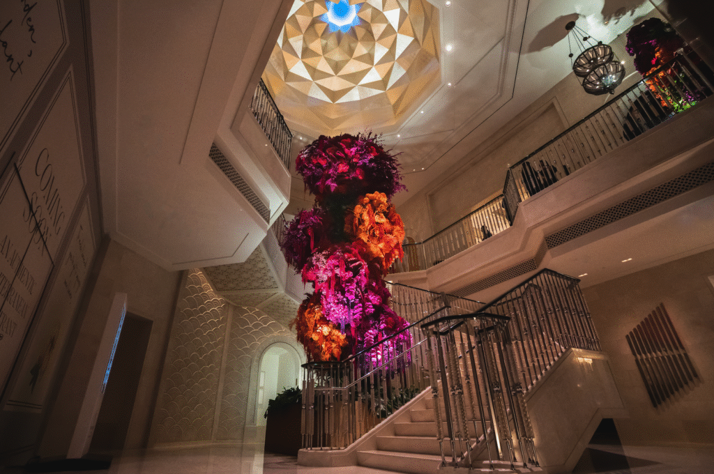 Fake flowers Dubai hotel mall montage