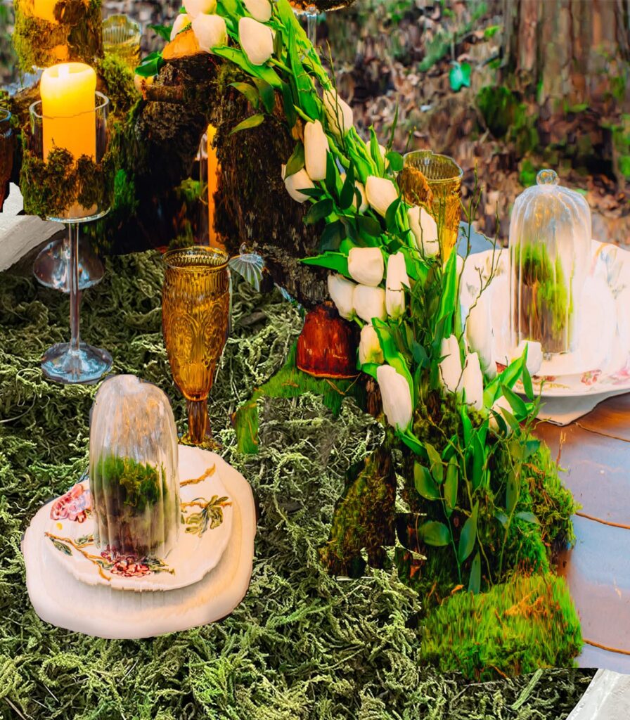 moss liners and matte vases that make artificial flowers look real