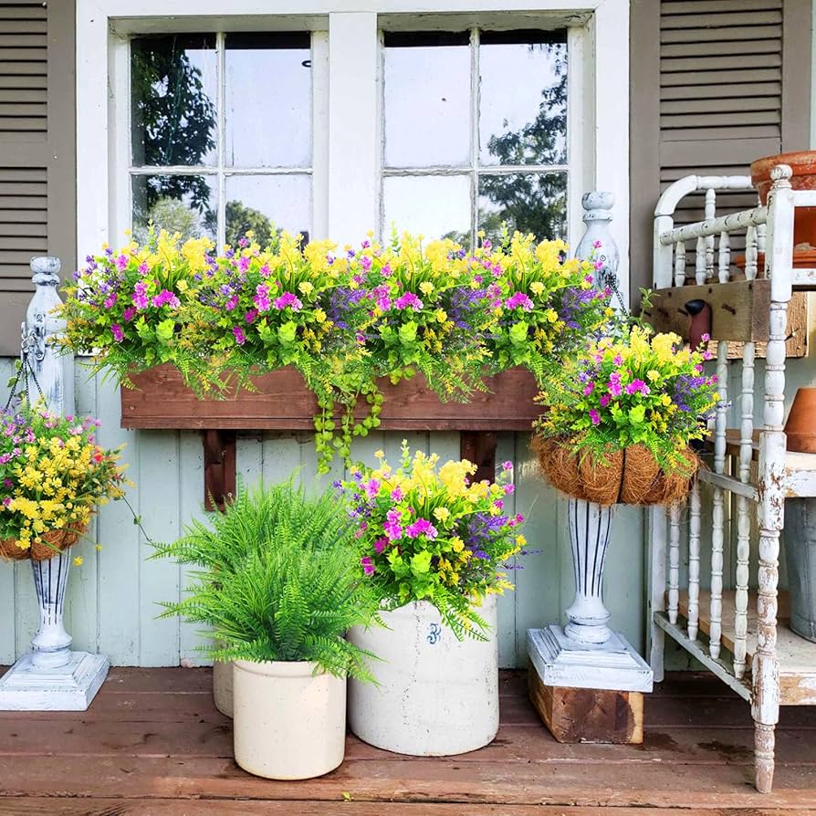 how to secure outdoor artificial flowers on windy terrace