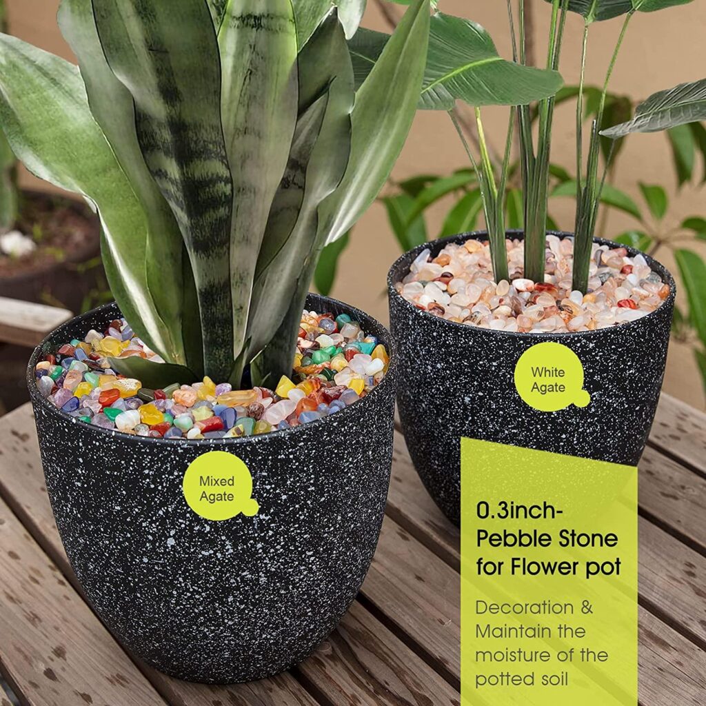 what to put in artificial plant pot resin pebbles bark rubber mulch
