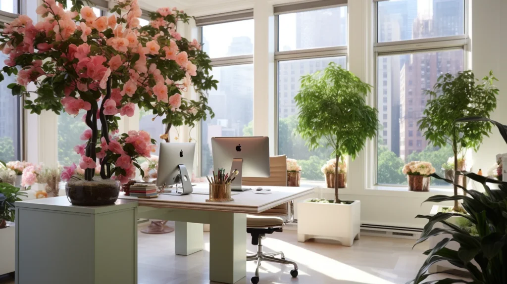 19 artificial plants for offices with no windows arranged in office setting