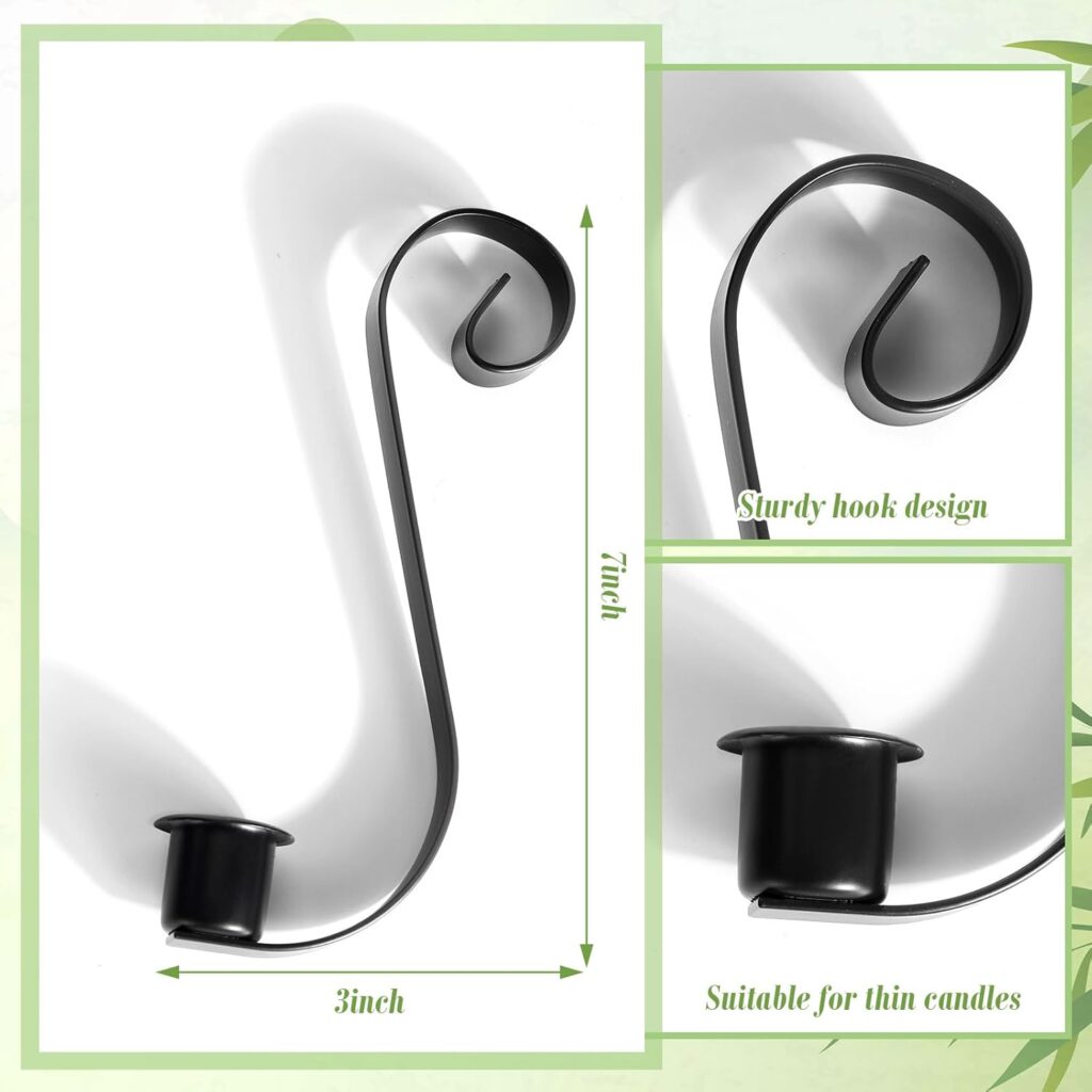 black iron mason jar candle holder insert with S hook and taper candle cup, size 7 inch high 3 inch reach