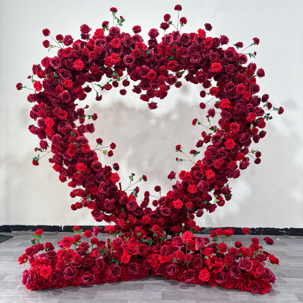 heart-shaped artificial red rose backdrop for weddings and events