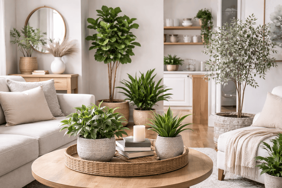 living room faux plants size guide small vs large rooms