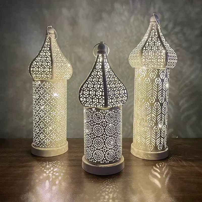 moroccan lantern wholesale set of 3 cutout metal LED lanterns S M L