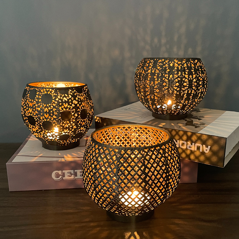 moroccan ball candle holder hollow iron tealight lantern tabletop decor