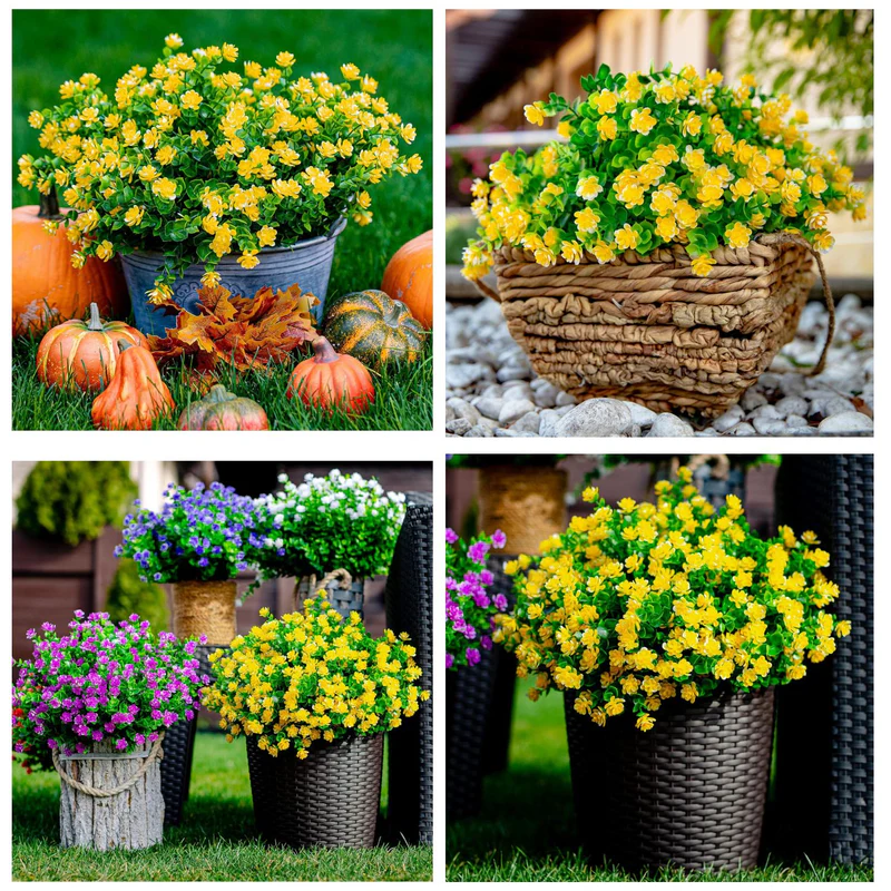 outdoor artificial flowers UV resistant PE PU PVC realism under noon sun comparison