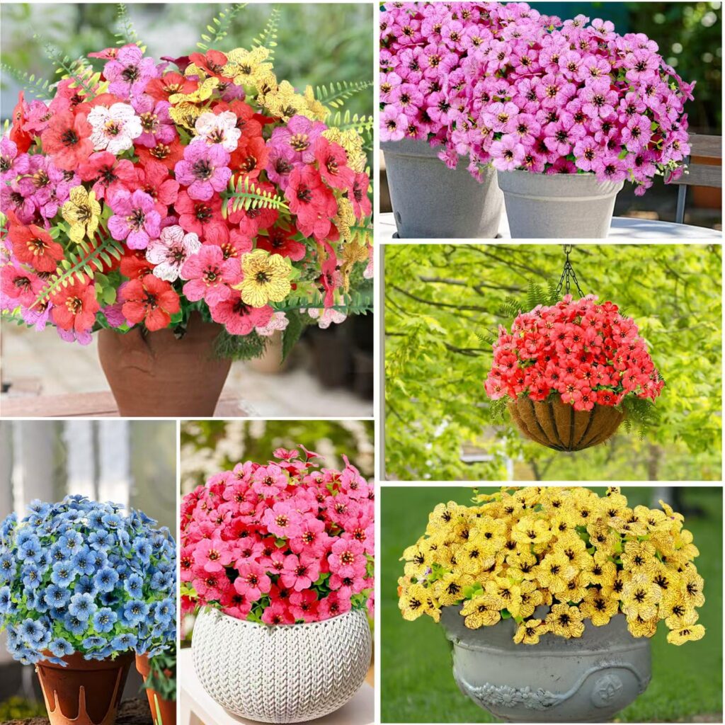 outdoor artificial flowers UV resistant color fade ranking reds pinks greens neutrals