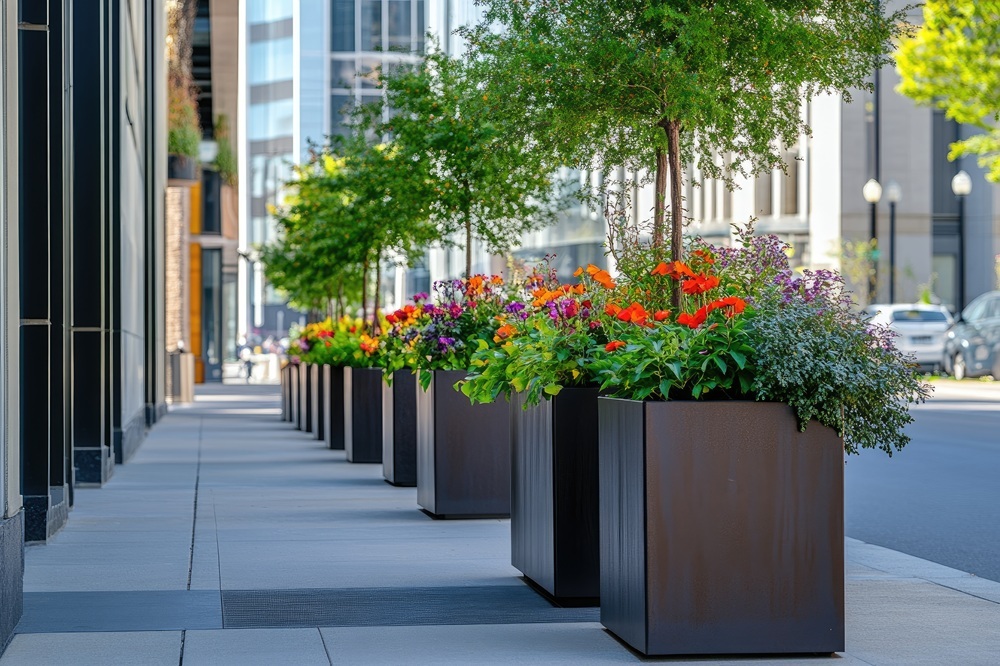 UV resistant flowers for outside lasting in commercial planter UV resistant flowers for outside lasting in commercial planter