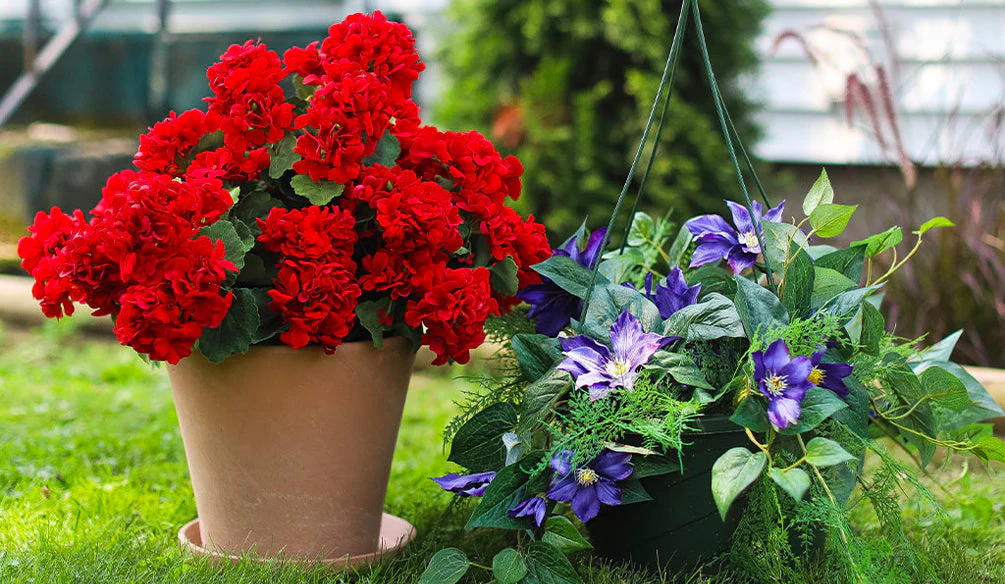 artificial flowers in planters for hotels and businesses