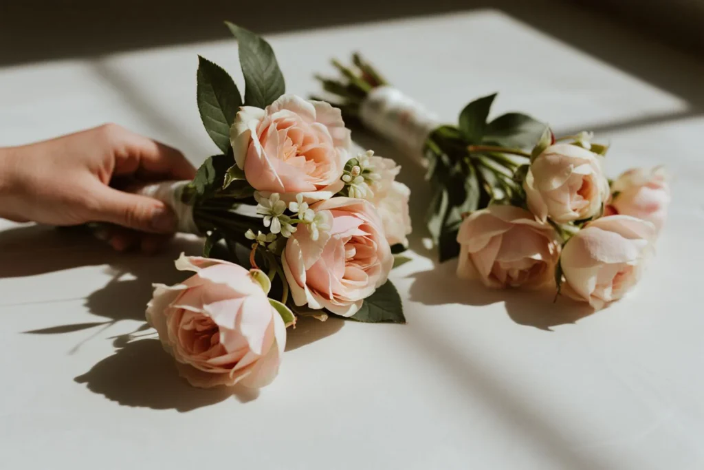 Checking artificial flower arrangement before cleaning