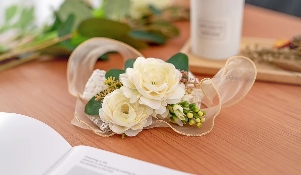 corsage with fake flowers wedding design