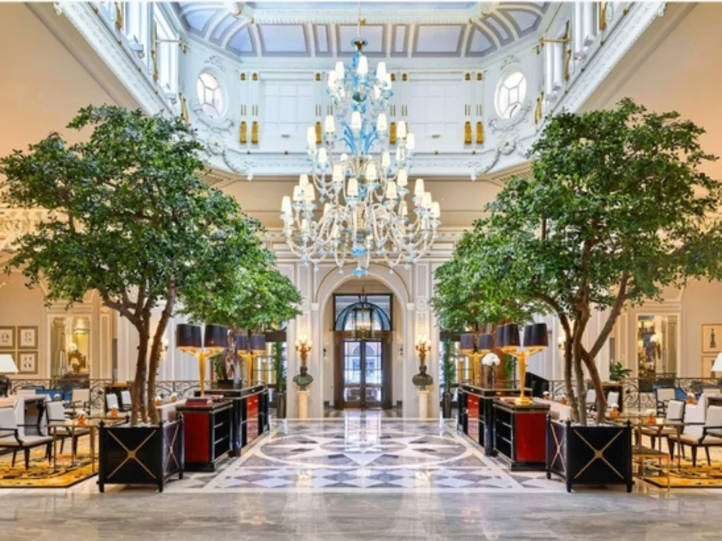 hospitality faux greenery for luxury hotel lobby