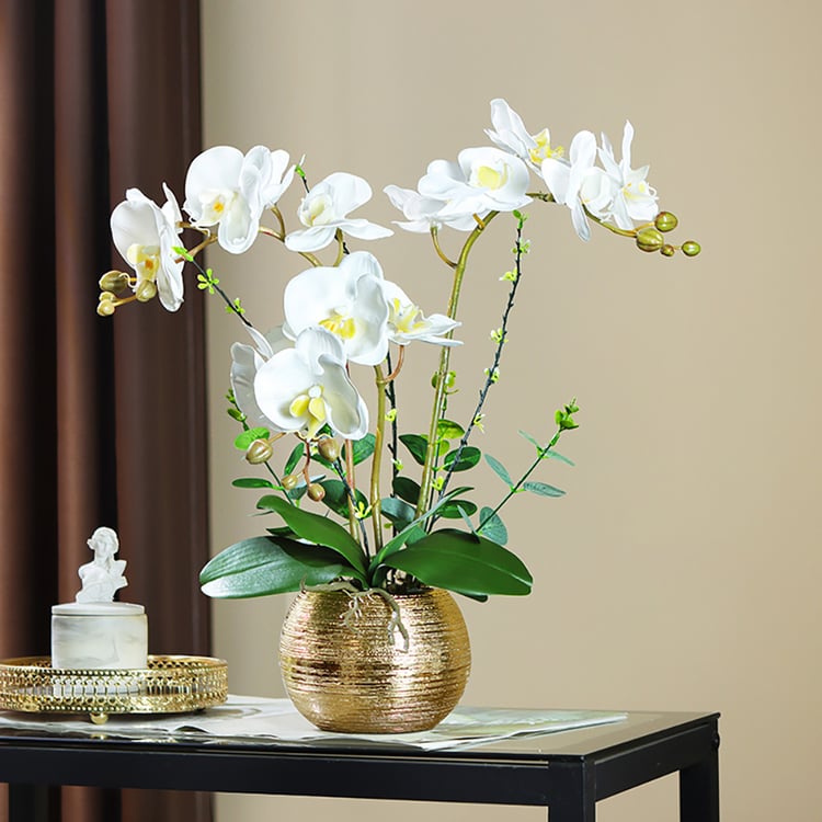 indoor artificial flowers in planter for reception and home decor