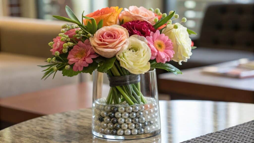 what can I put at the bottom of a vase to support fake flowers