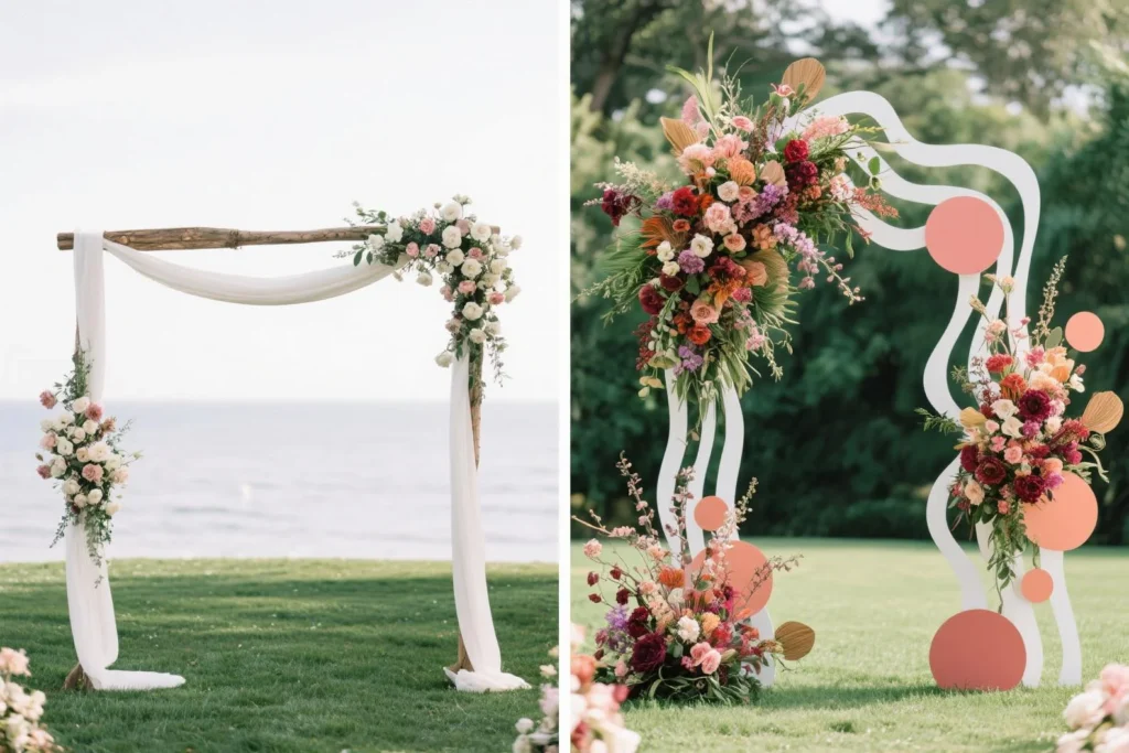 2026 best flowers for wedding arch trends asymmetric design