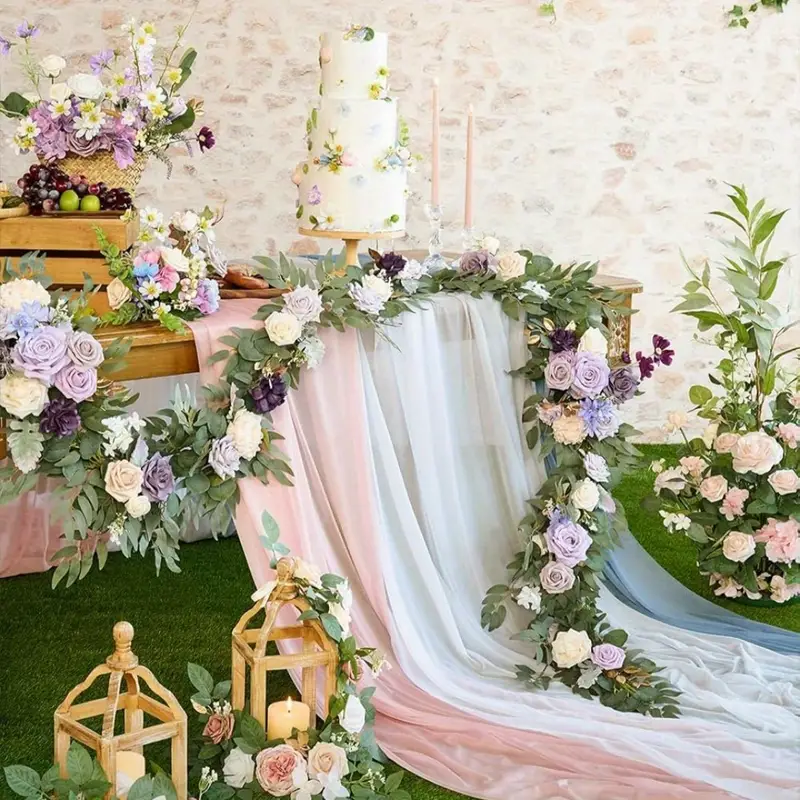 artificial flower garland ideas for tables and backdrops