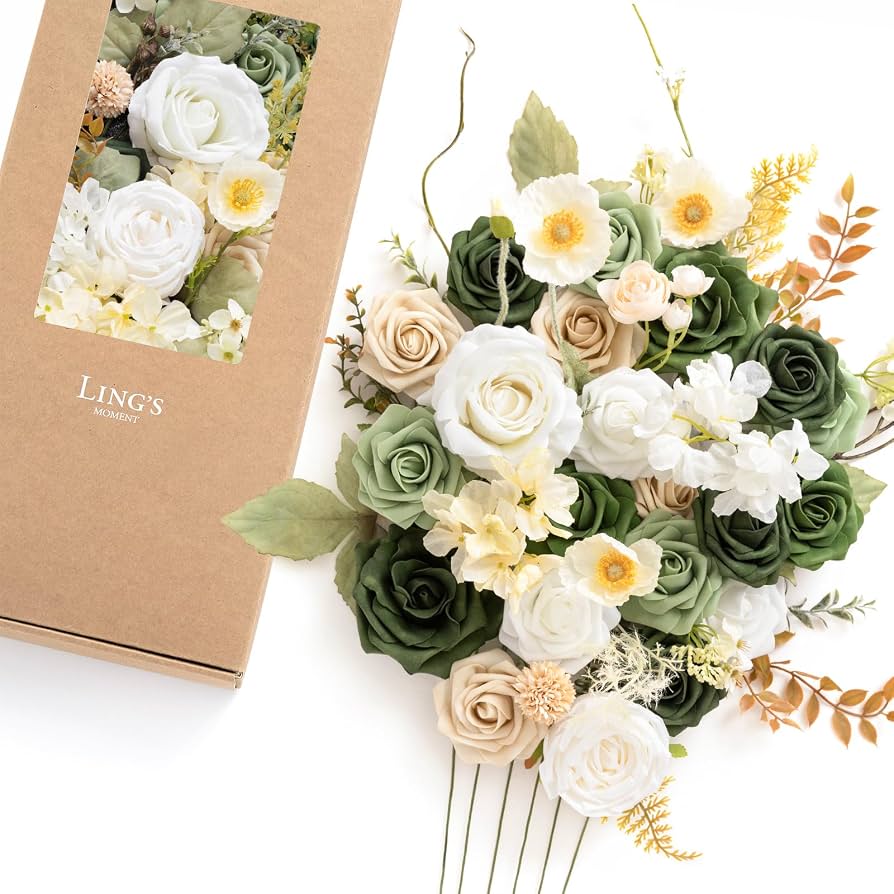 best artificial flowers for wedding bouquets in ivory blush and sage green color theme