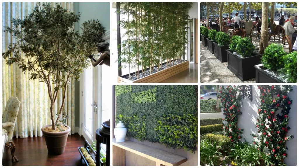 commercial outdoor plants with artificial flower arrangements for hotels