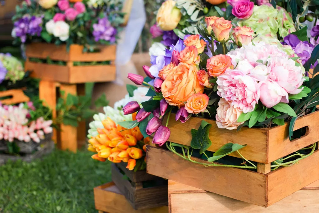 mixed real and artificial flowers for luxury event styling