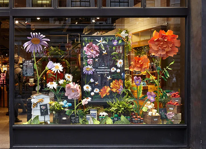 shop window artificial flowers for retail display