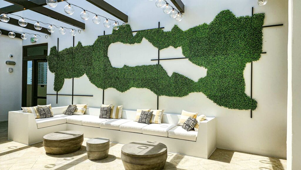 artificial green wall panels for commercial reception area