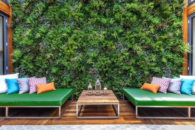 artificial green wall panels with mixed foliage texture