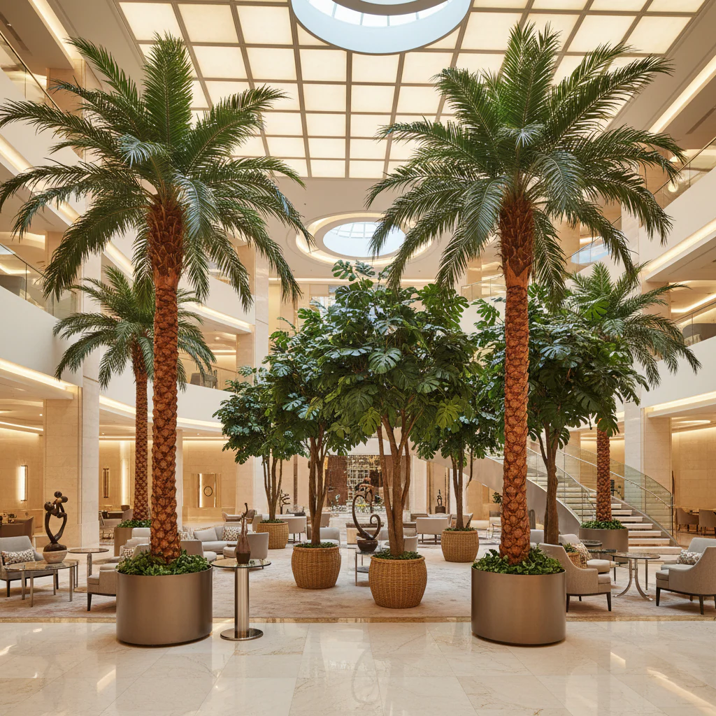 large artificial trees for business interiors in modern hotels offices and retail spaces