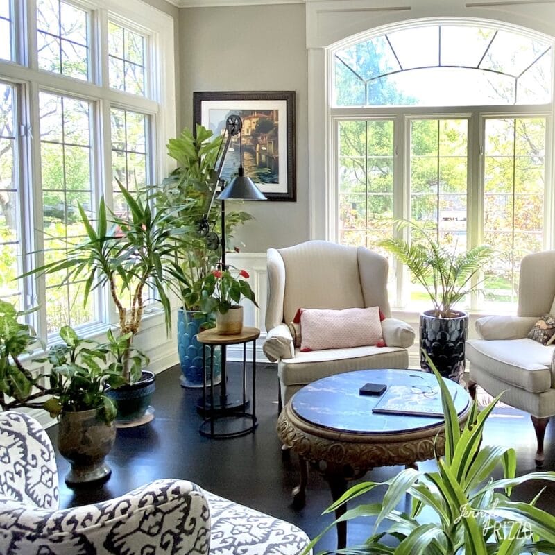 finished interior using artificial plants for living room styling