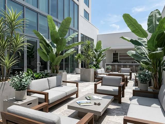 Outdoor artificial plants for business used in hotel patio landscaping
