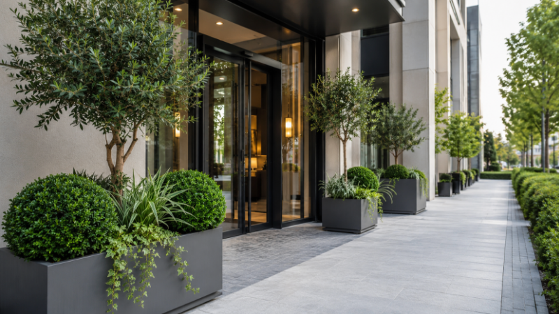 Outdoor artificial plants for business at hotel and restaurant entrances