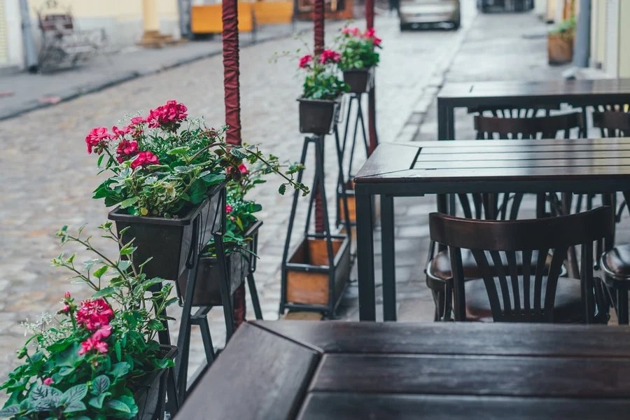 Outdoor artificial plants for business on restaurant terrace
