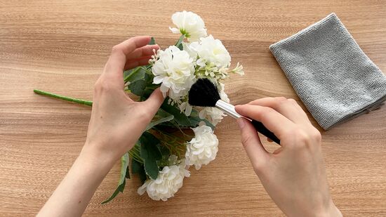 soft brush and microfiber cloth for silk flower dust removal