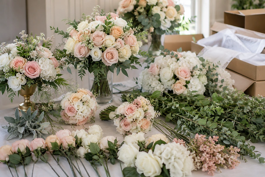 Wholesale wedding flowers delivered photo-ready for elegant bulk event decoration